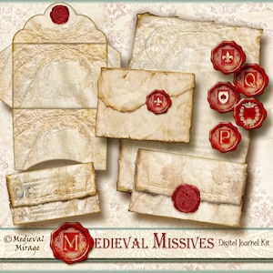 KIT MEDIEVAL MISSIVES Digital Journal. Sellos de cera imprimibles. Pergamino. Café teñido/manchado. Regencia, papel barroco de cartas. Invitaciones de boda