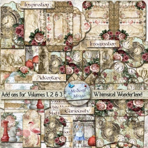 Modules complémentaires pour les kits de journal indésirable numérique Whimsical Wonderland. Imprimable. Alice, le chapelier fou. Thé. 19 pages. ATC. scrapbooking, faire-part