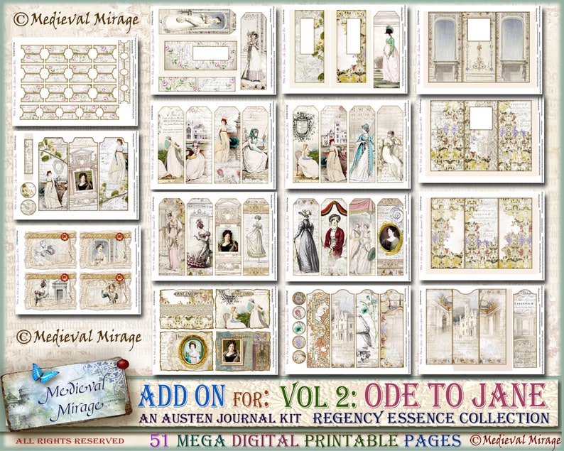 ADD ON for Vol 2: Ode to Jane Austen. Regency Essence Collection. 51 printables with loads of digital printable elements. Journal Kit. image 4