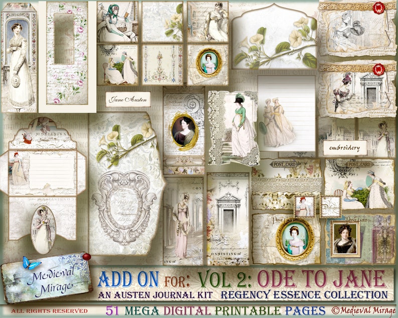 ADD ON for Vol 2: Ode to Jane Austen. Regency Essence Collection. 51 printables with loads of digital printable elements. Journal Kit. image 1