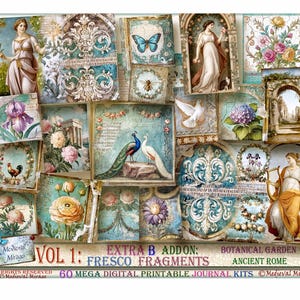 60 Digitals. Vol 1: FRESCO FRAGMENTS Extra B-Add on. Botanical Garden Kit. Ancient Rome inspired. Junk Journal Kit. Botany. Flora. Nature.