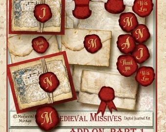 ADD On Part 1 MEDIEVAL MISSIVES-Digital Journal Kit. Wax Seals. 38 printables. Historical Renaissance, Regency, Baroque, Wedding invitations