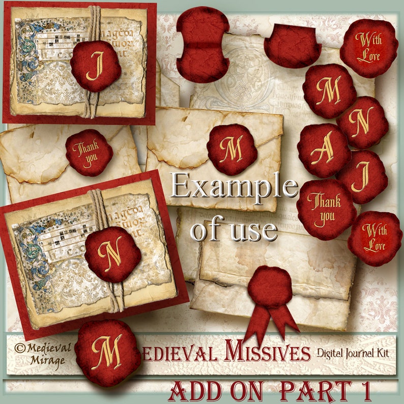 Regency ADD On Part 1 MEDIEVAL MISSIVES-Digital Journal Kit 38 printables Historical Renaissance Baroque Wedding invitations Wax Seals