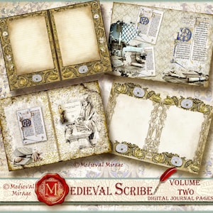 Gothic White roses Renaissance MEDIEVAL MONUMENTS-Castles Digital Junk Journal Kit 43 printables Illuminated Manuscript inspired,