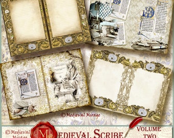 MEDIEVAL SCRIBE Vol 2- Journal pages/ 5 x 7 digital journal kit. Vintage Illuminated Manuscript. Rustic, grunge, shabby, distressed, gothic.