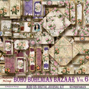 BOHO Boho BAZAAR Add On para Vol 6-Digital Junk Journal Kit. 43 Imprimibles. Planificador semanal, sin fecha 5x7/ B6. Bizantino, marroquí, gitano.