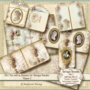 Ensemble d'éléments complémentaires Baroque Beauties Vol 3, partie 2 TN imprimable numérique. vintage, antique, art altéré, romantique, floral. Balises