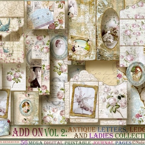 Vol 2 ADD On Part 1- ANTIQUE Letters, Ledgers & Ladies: Mega 56 digital printables. Vintage journal elements, Victorian ephemera. Romantic