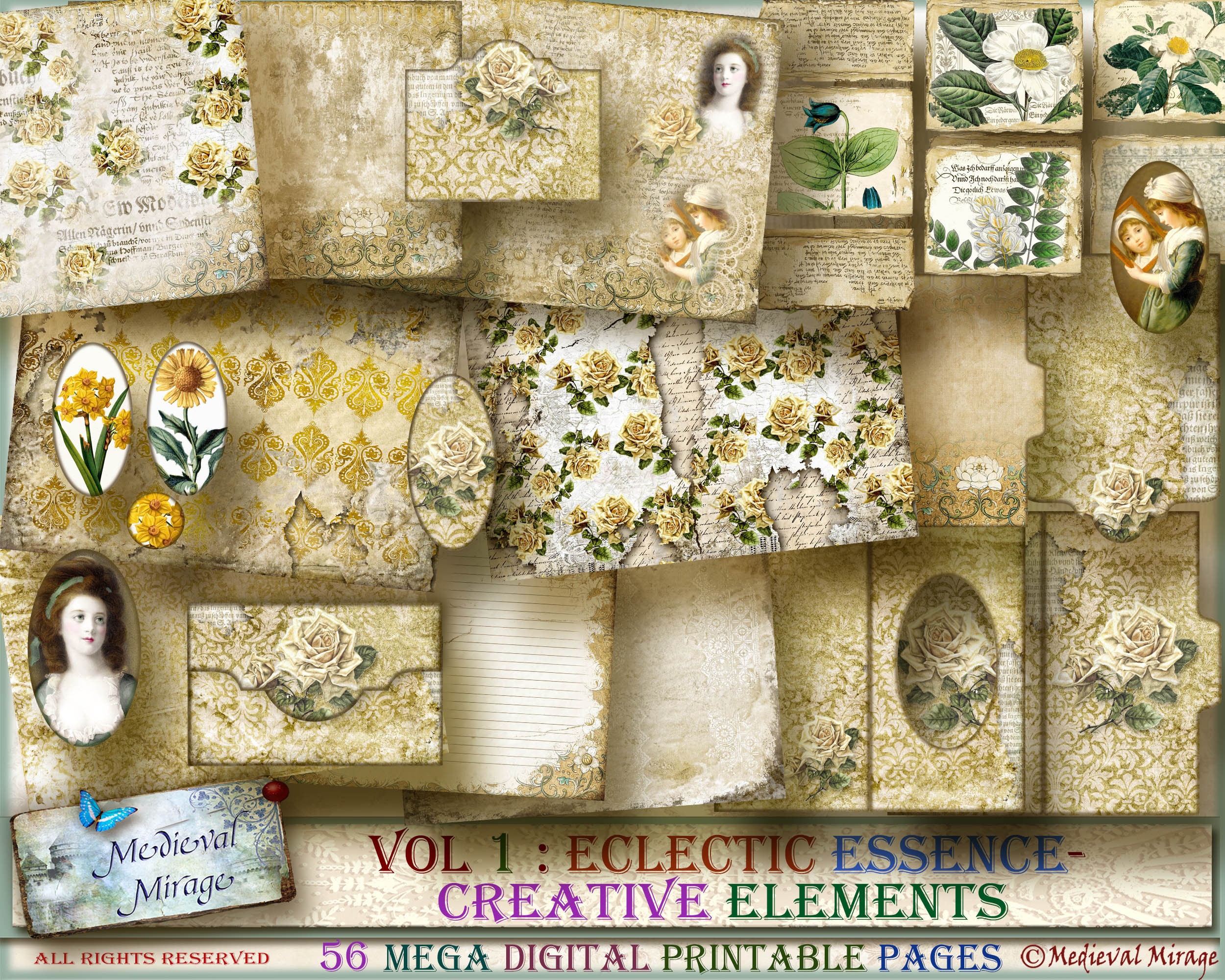 Vol 1: Eclectic Essense-Creative Elements. 56 Digital Printable 