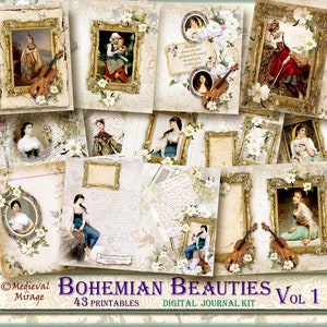 Boho BEAUTIES-Vintage stile-Vol 1 Digital Junk Journal Kit. 43 Stampabili. Rivista romantica Boho, Violino zingaro, Rustic Antique 5x7