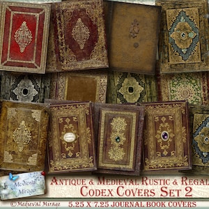 Set 2- Rustic & Regal- Antique and Medieval Codex Covers. 5.25in x 7.25in. Printable Digital Journal Book Covers, Spines Kit. Vibrant grunge