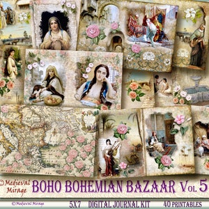 BOHO Boho BAZAAR Vol 5-Digital Junk Journal Kit. 40 imprimibles. Bizantino, marroquí, de inspiración gitana, antiguo, del viejo mundo, rústico, étnico.