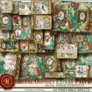 MEDIEVAL ODYSSEY Extras Part B- Digital Journal Elements Kit. 42 printables. Antique sketches, botanical, Renaissance, historical, rustic.