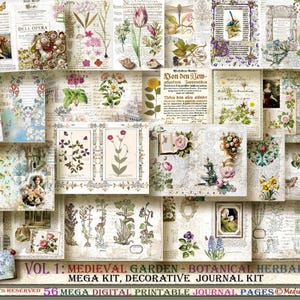 56 Digitals. Vol 1 MEDIEVAL GARDEN: Botanical, Herbarium Junk Journal Kit. Renaissance, Medieval inspired. Decorative printables. Botany.