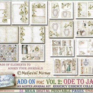 ADD ON for Vol 2: Ode to Jane Austen. Regency Essence Collection. 51 printables with loads of digital printable elements. Journal Kit. image 2