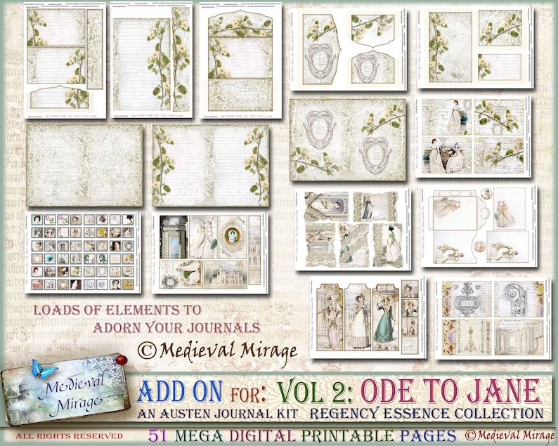 ADD ON for Vol 2: Ode to Jane Austen. Regency Essence Collection. 51 printables with loads of digital printable elements. Journal Kit. image 2