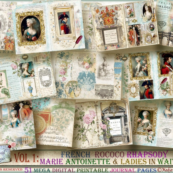 51 Digitals. Vol 1: French Rococo Rhapsody Marie Antoinette & Ladies-in-Waiting. Mega Junk Journal Kit.  Baroque Historical Decorative Pages