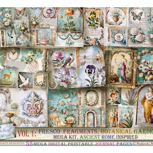55 Digitals. Vol 1 FRESCO FRAGMENTS: Botanical Garden Kit. Ancient Rome Inspired. Junk Journal Kit. Decorative printables. Botany. Nature.