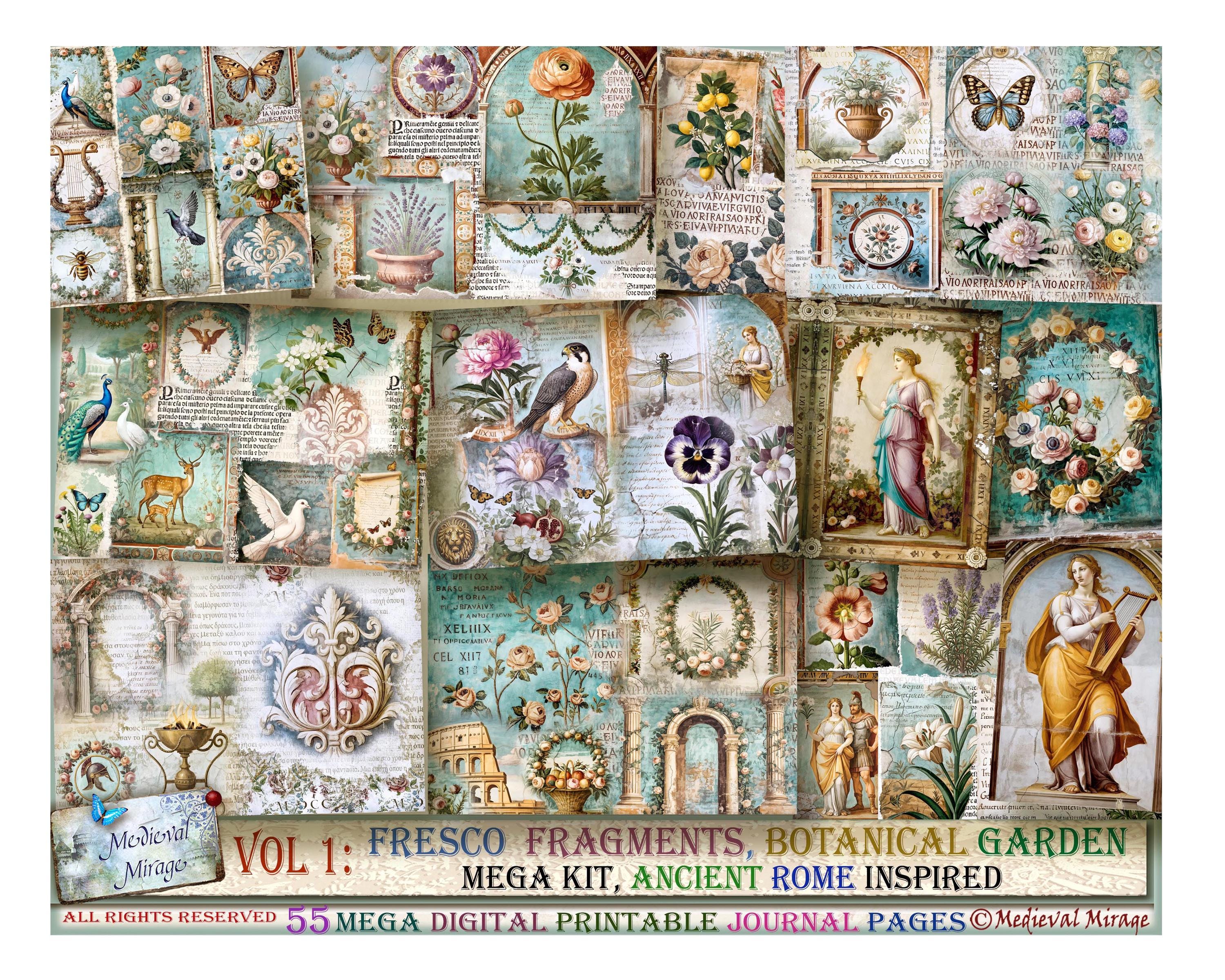 Fresco Fragments Botanical Printables: Ancient Rome Junk Journal Kit (55 Digitals)