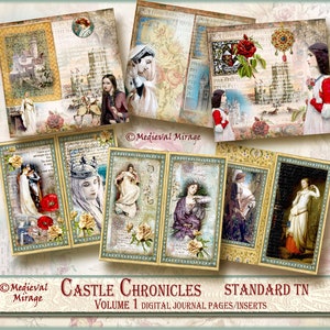 Vol 1 CASTLE CHRONICLES van maagden, ridders en middeleeuwse liefde. Vintage rozen, poëzie, Pre-raphaelite, Midori TN digitale dagboekpagina's