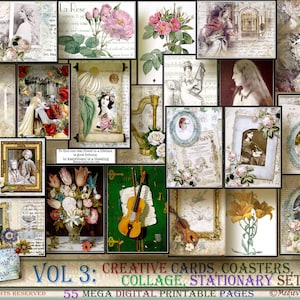 Vol 3 Creative Cards, Coasters, Collage & Stationary Set. Elements for gift making, card making, decorative papers, journal cover toppers