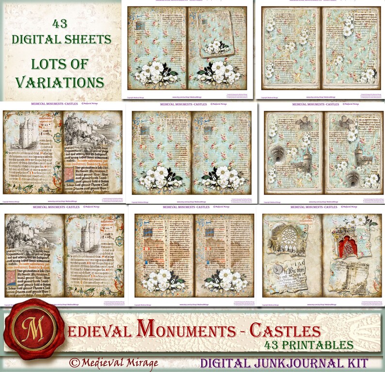 MEDIEVAL Monuments-castles. Digital Junk Journal Kit. 43 Printables ...