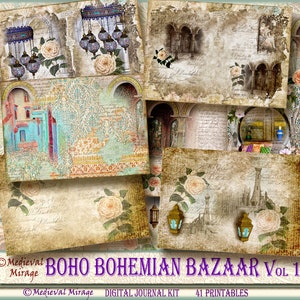 BOHO Boho BAZAAR Vol 1- Digital Junk Journal Kit. 41 Imprimibles. Bizantino, de inspiración marroquí, antiguo, viejo mundo, étnico, grunge gitano