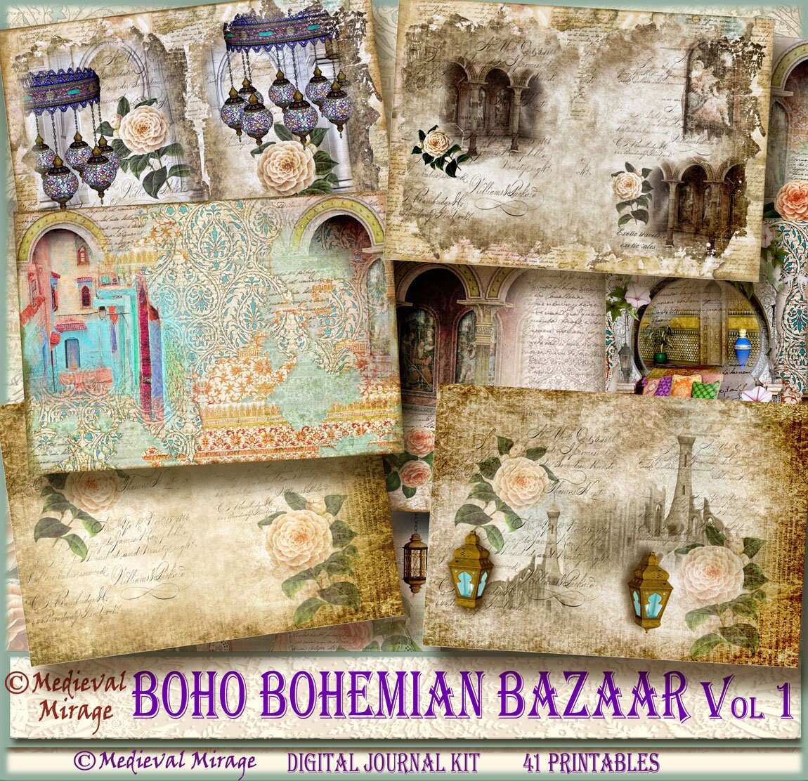 Hand-Bound 5 x 11 Junk Journal, Boho Bazaar