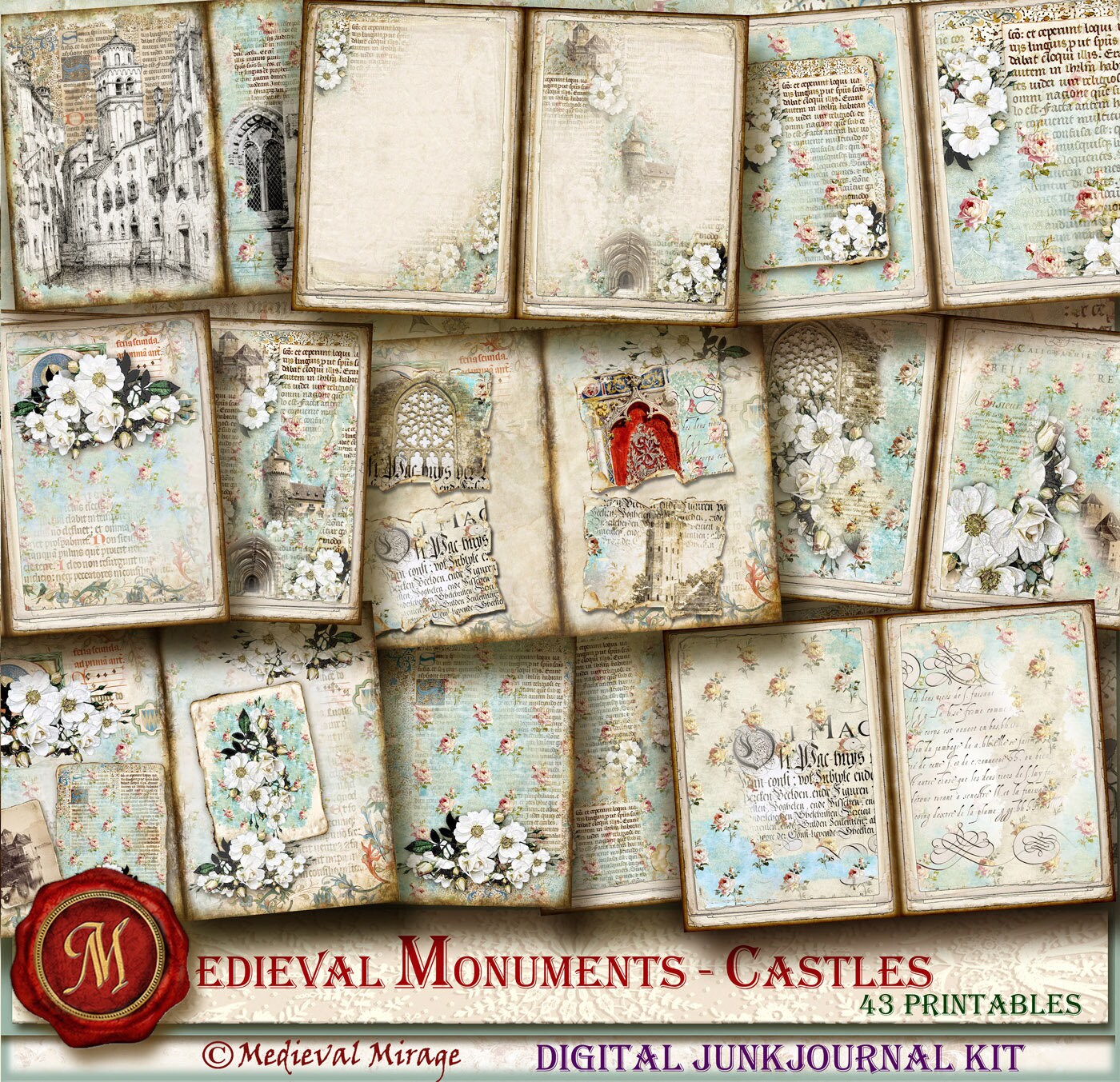 MEDIEVAL Monuments-castles. Digital Junk Journal Kit. 43 Printables ...
