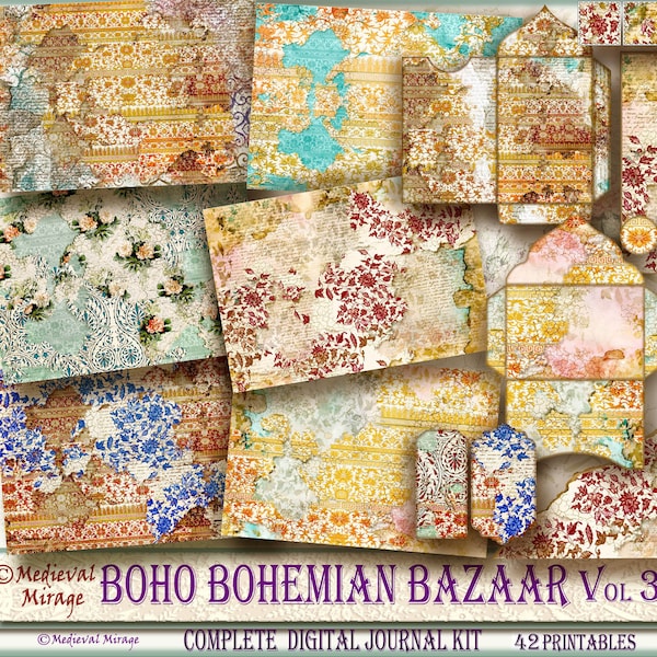 BOHO BOHEMIAN BAZAAR Vol 3-Complete Digital Journal Kit & Elements. 42 Printables. Gypsy, Moroccan, Indian, Oriental. Vintage, Autumn hues.