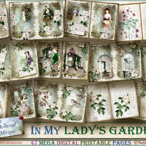 MY LADY&#39;S GARDEN: Digital Journal Kit. Romantically Regal, Nostalgic, Old World, Victorian, Regency inspired. 47 Digital printable pages.