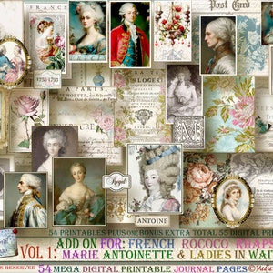 54 Digitals. Vol 1: ADD On French Rococo Rhapsody. Marie Antoinette & Ladies in Waiting. Mega Junk Journal Kit-Decorative Elements. Baroque.