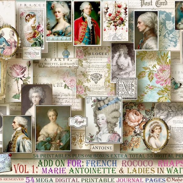 54 Digitals. Vol 1: ADD On French Rococo Rhapsody. Marie Antoinette & Ladies in Waiting. Mega Junk Journal Kit-Decorative Elements. Baroque.