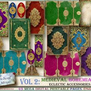 Vol 2-MEDIEVAL & Boho Eclectic Accessories: Journal Covers Panels. Páginas decorativas. Sobres. 49 Imprimibles digitales. Kit de diario.