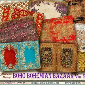 BOHO Boho BAAAR Vol 2 Digital Junk Journal Mega Kit. 42 Stampabili. I tappeti bizantini, marocchini e persiani hanno ispirato l'essenza etnica. Arazzo