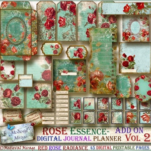Add On for Vol 2-RED ROSE RADIANCE : Rose Essence Collection- 45 stampabili digitali confezionati con un romantico mix di effimeri coordinati.