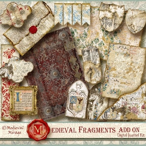 FRAGMENTS MÉDIÉVALS Module complémentaire pour les volumes 1 et 2 de la collection FRAGMENTS/kit Digital Junk Journal, gothique, couverture de livre ancien. Manuscrit. Ancienne carte.