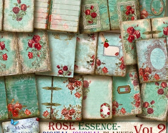 Vol 2-RED ROSE RADIANCE : Rose Essence Collection- 41 digital decorative, writing, planner, diary, journal pages -full size printables.