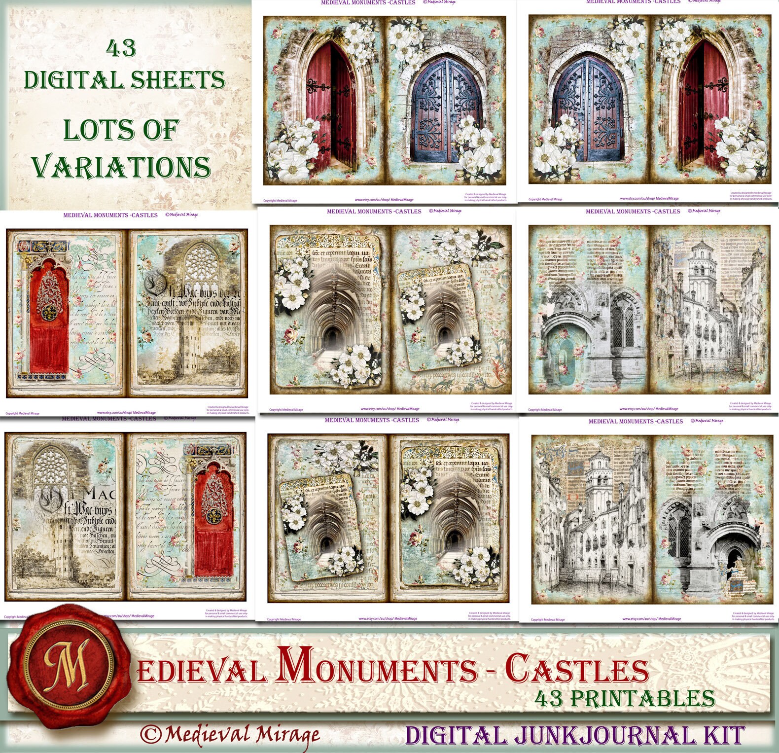 MEDIEVAL Monuments-castles. Digital Junk Journal Kit. 43 Printables ...