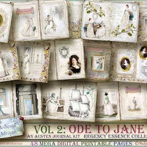 VOL 2: ODE à JANE (Austen). Collection Regency Essence. Kit de journal de 48 pages décoratives imprimables numériquement. Élégance minable romantique. Nuptial