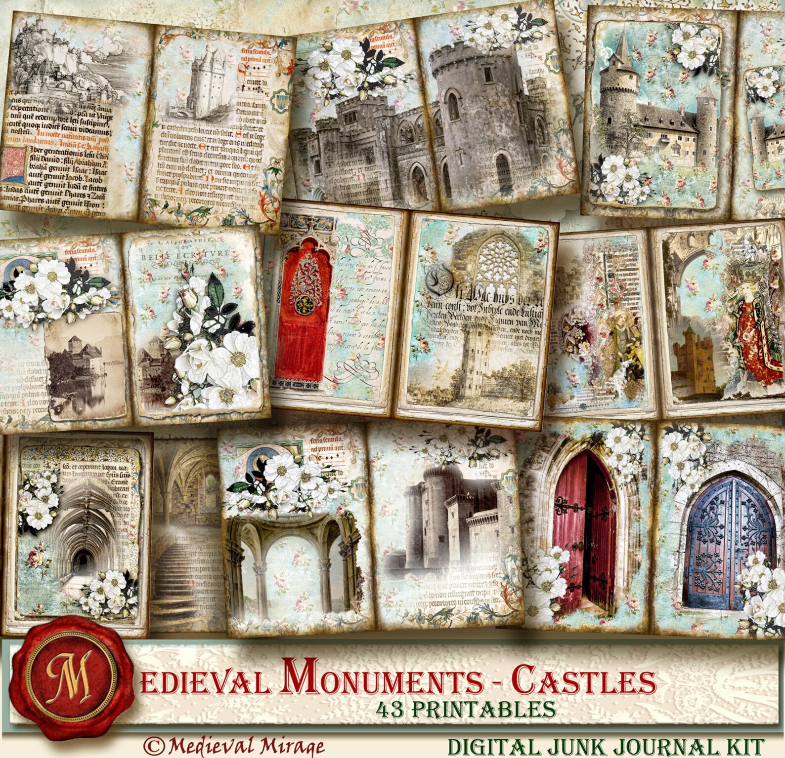 MEDIEVAL Monuments-castles. Digital Junk Journal Kit. 43 Printables ...