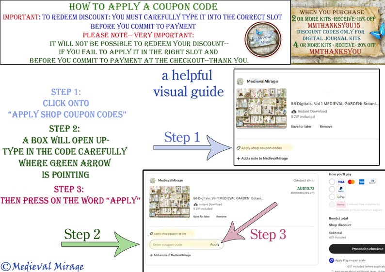 Puede incluir: Una gu&iacute;a visual sobre c&oacute;mo aplicar un c&oacute;digo de cup&oacute;n en el proceso de pago. La gu&iacute;a muestra una captura de pantalla de un sitio web con un cuadro para ingresar un c&oacute;digo de cup&oacute;n y un bot&oacute;n para aplicarlo. La gu&iacute;a tambi&eacute;n incluye instrucciones de texto sobre c&oacute;mo aplicar el c&oacute;digo.