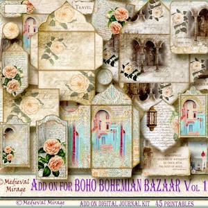 BOHO Boho BAZAAR Vol 1- Añadir en Digital Junk Journal Kit. 45 imprimibles. Bizantino, de inspiración marroquí, antiguo, viajes del viejo mundo, étnico.