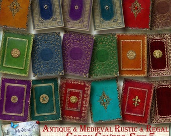 Set 5 Rustic & Regal- Jewel Tones, Antique Medieval Codex Covers. 5.25in x 7.25in. 42 Printables. Digital Journal Book Covers, Spine Kit.