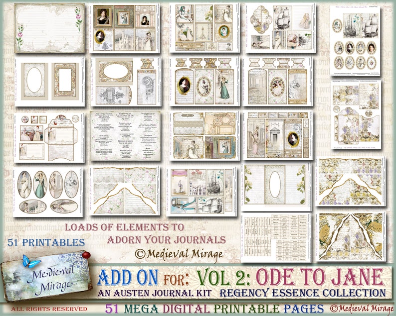 ADD ON for Vol 2: Ode to Jane Austen. Regency Essence Collection. 51 printables with loads of digital printable elements. Journal Kit. image 3