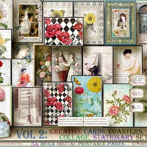 Vol 2 Creative Cards, Coasters, Collage & Stationary Set Collection. DIY greeting cards, journal cards, DIY gift-making, collage layering...