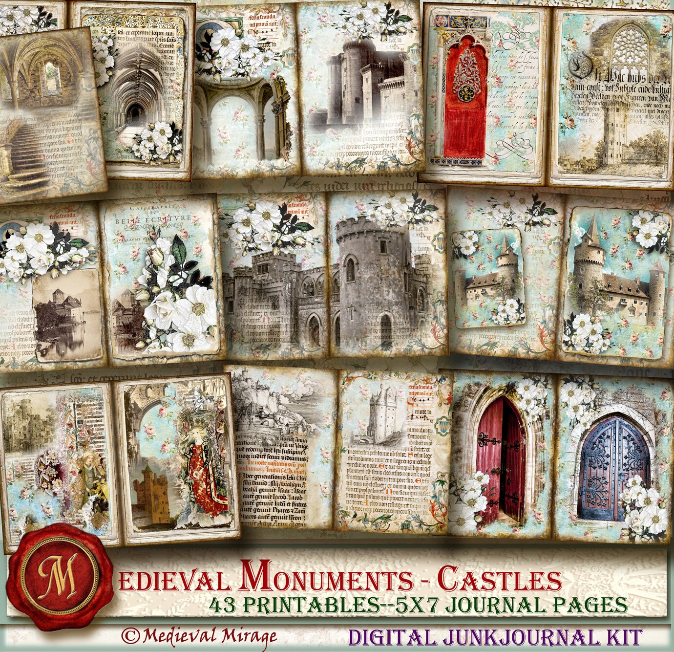 MEDIEVAL Monuments-castles. Digital Junk Journal Kit. 43 Printables ...