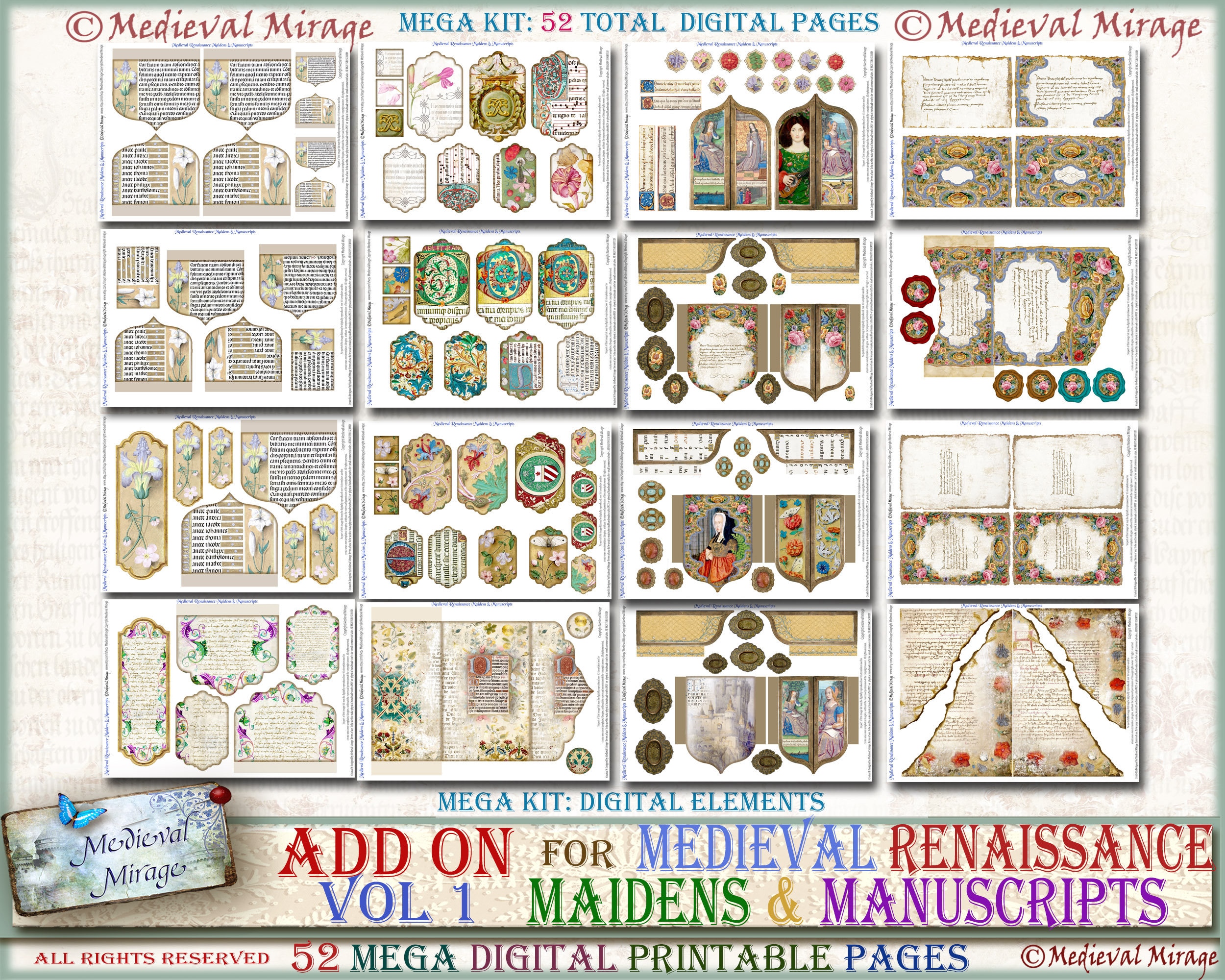 Medieval Rennaissance Diary Vol 1 ADD ON For: Medieval Renaissance Maidens & Manuscripts. 52 ...