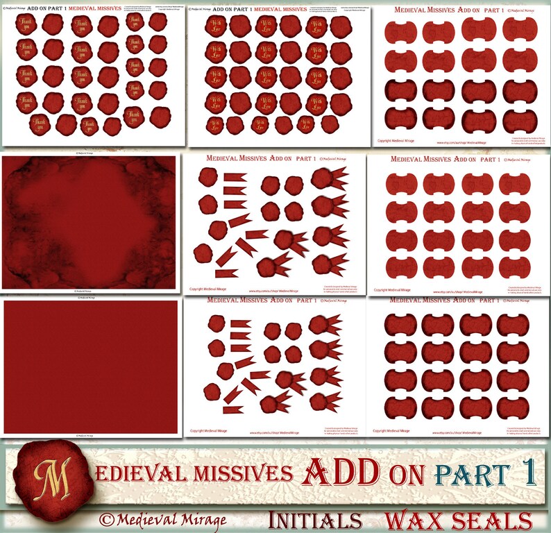Regency ADD On Part 1 MEDIEVAL MISSIVES-Digital Journal Kit 38 printables Historical Renaissance Baroque Wedding invitations Wax Seals