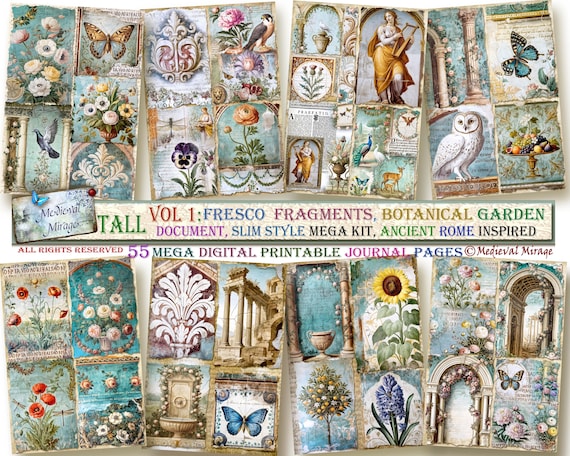 Fresco Fragments Tall Junk Journal Kit: Ancient Rome Botanical (55 Digitals)
